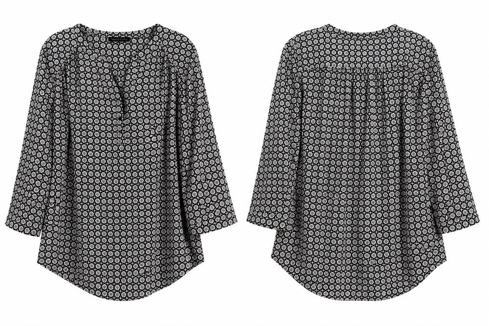 Violet & Claire Women’s Large Geometric Print Blouse 3/4 Sleeve Split Neck Top